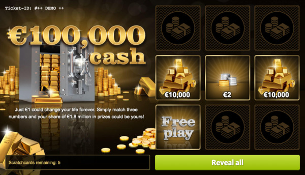 €100,000 Cash Scratchcard Screenshot