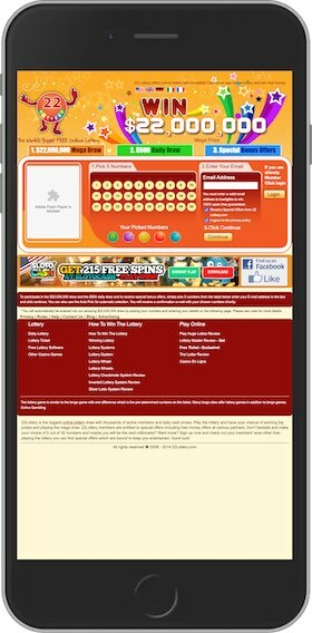 22Lottery.com Mobile Site