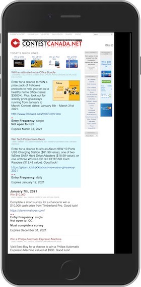ContestCanada.net Mobile Site