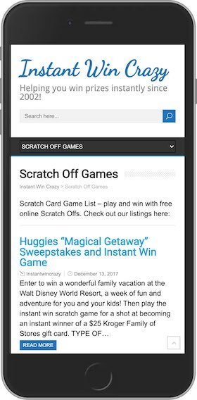 Instant Win Crazy Mobile Site