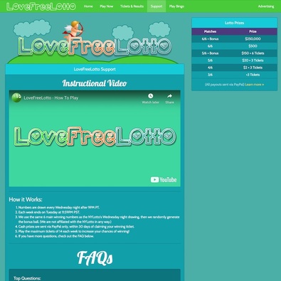 LoveFreeLotto.com Homepage