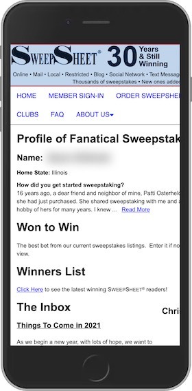 SweepSheet.com Mobile Site