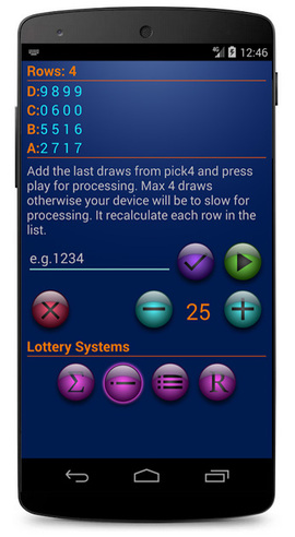 Systems for Pick4 Lottery Android Screenshot