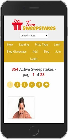 TrueSweepstakes.com Mobile Site