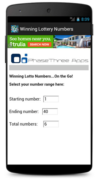 Winning Lottery Numbers Android Screenshot